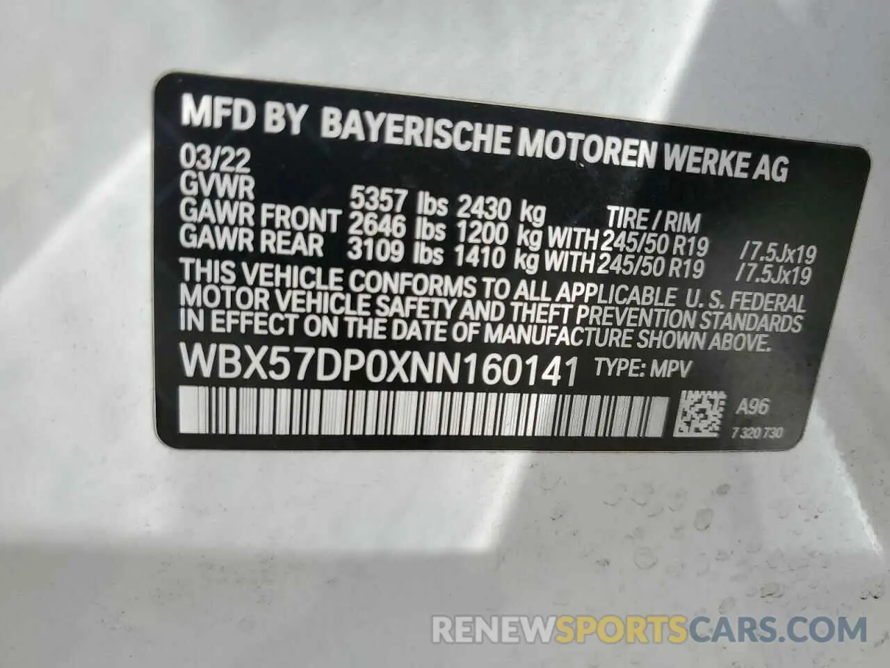 13 fotografías del automóvil dañado WBX57DP0XNN160141 BMW X3 2022