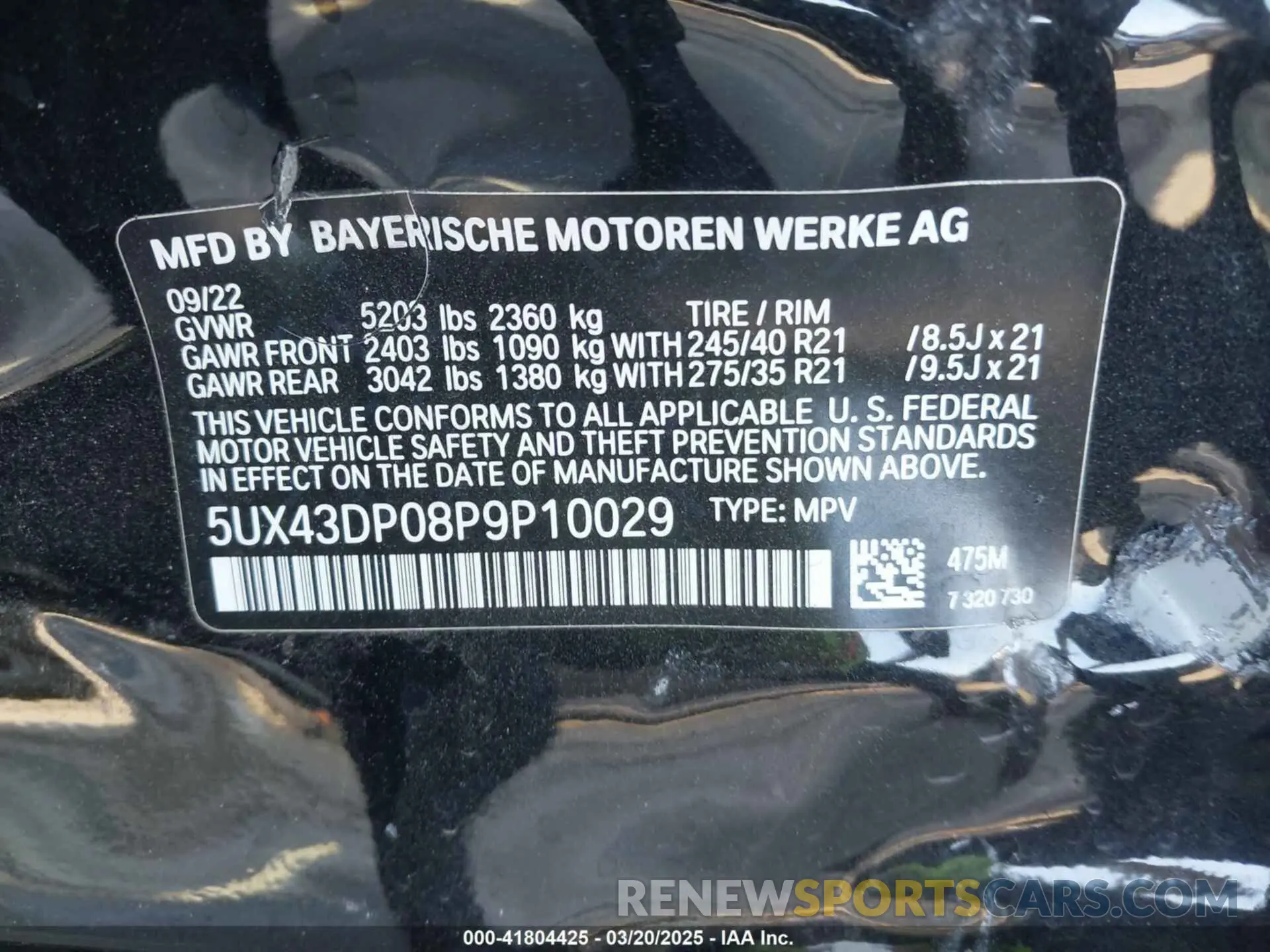 9 fotografías del automóvil dañado 5UX43DP08P9P10029 BMW X3 2023