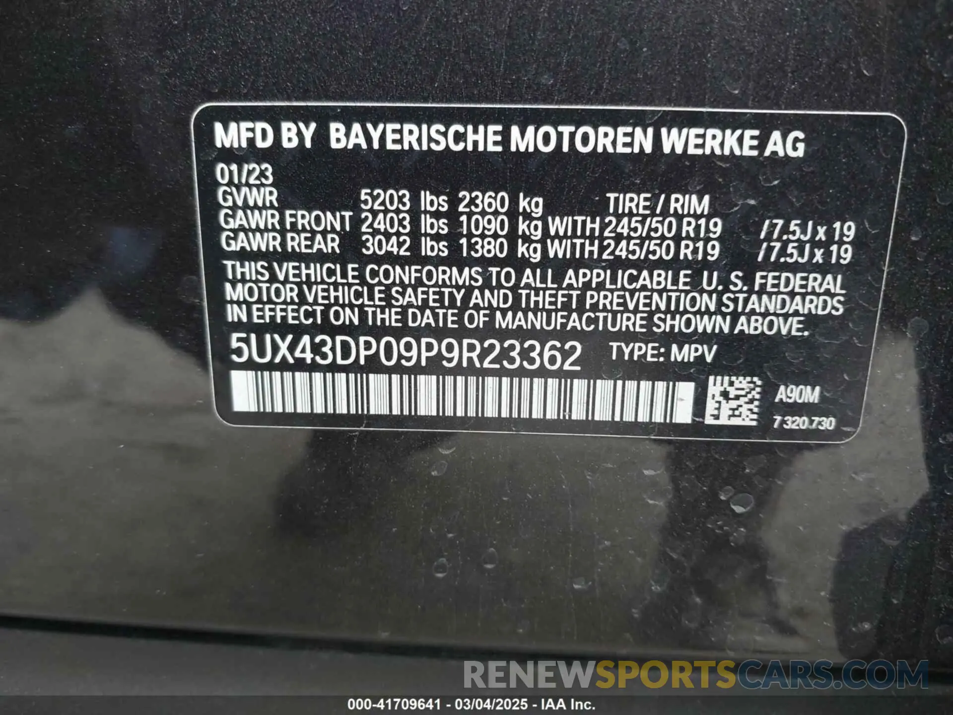 9 fotografías del automóvil dañado 5UX43DP09P9R23362 BMW X3 2023