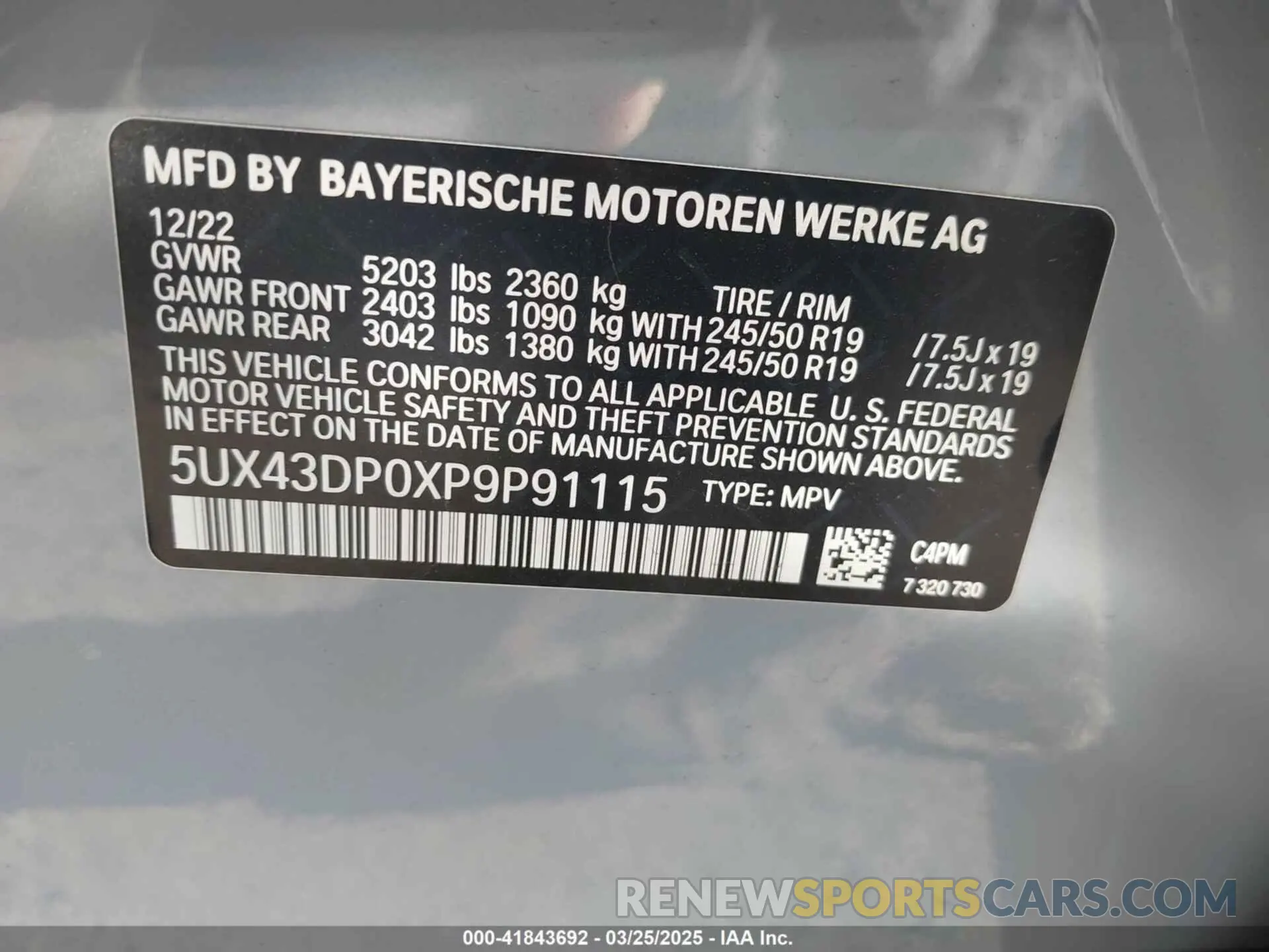 9 fotografías del automóvil dañado 5UX43DP0XP9P91115 BMW X3 2023
