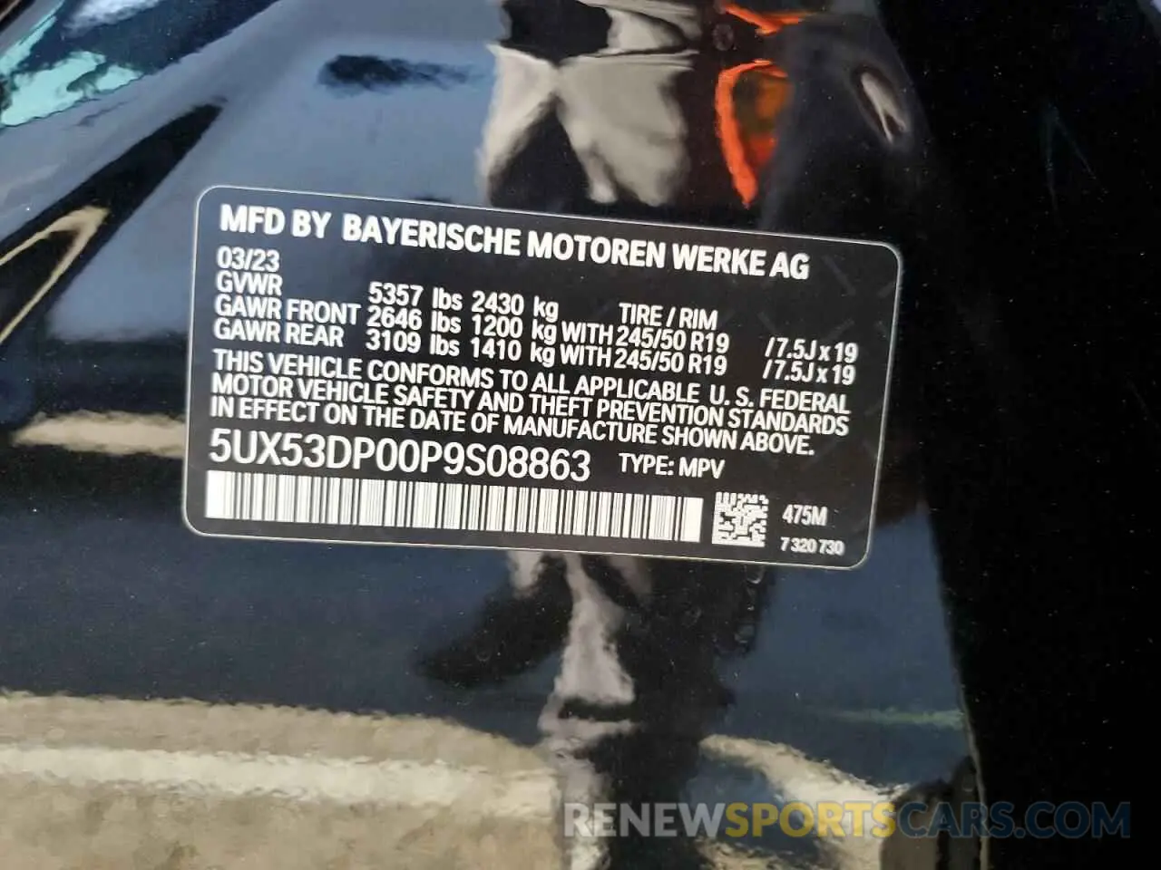 14 fotografías del automóvil dañado 5UX53DP00P9S08863 BMW X3 2023