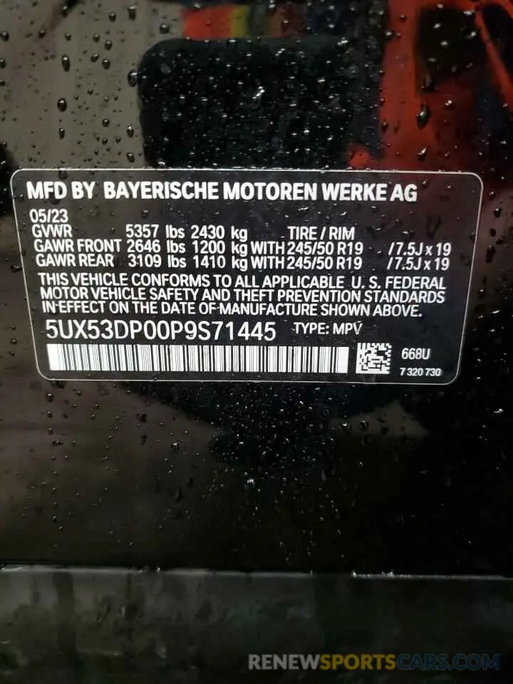 14 fotografías del automóvil dañado 5UX53DP00P9S71445 BMW X3 2023