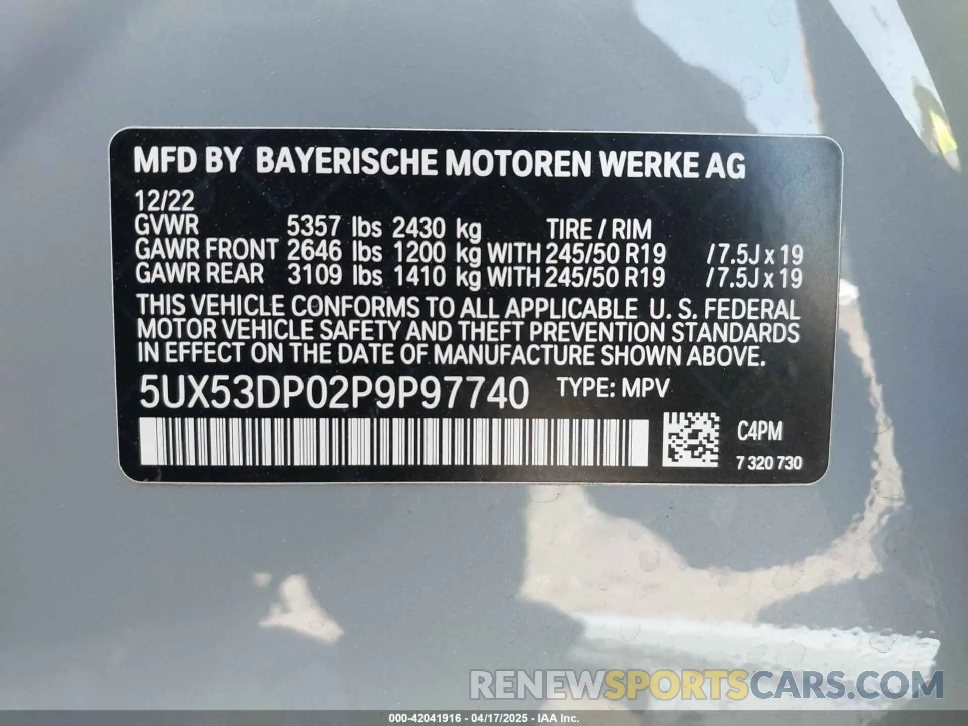 9 fotografías del automóvil dañado 5UX53DP02P9P97740 BMW X3 2023