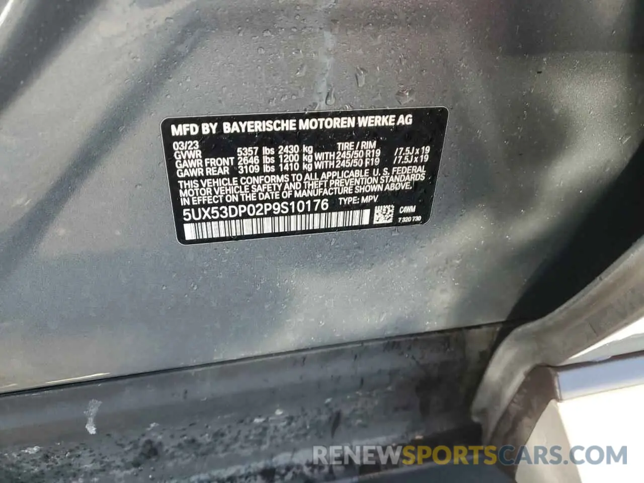 12 fotografías del automóvil dañado 5UX53DP02P9S10176 BMW X3 2023
