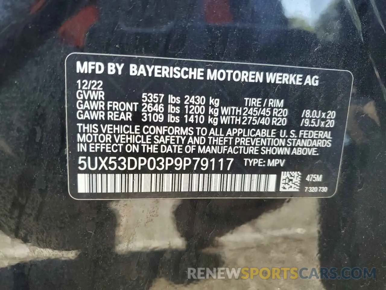 12 fotografías del automóvil dañado 5UX53DP03P9P79117 BMW X3 2023