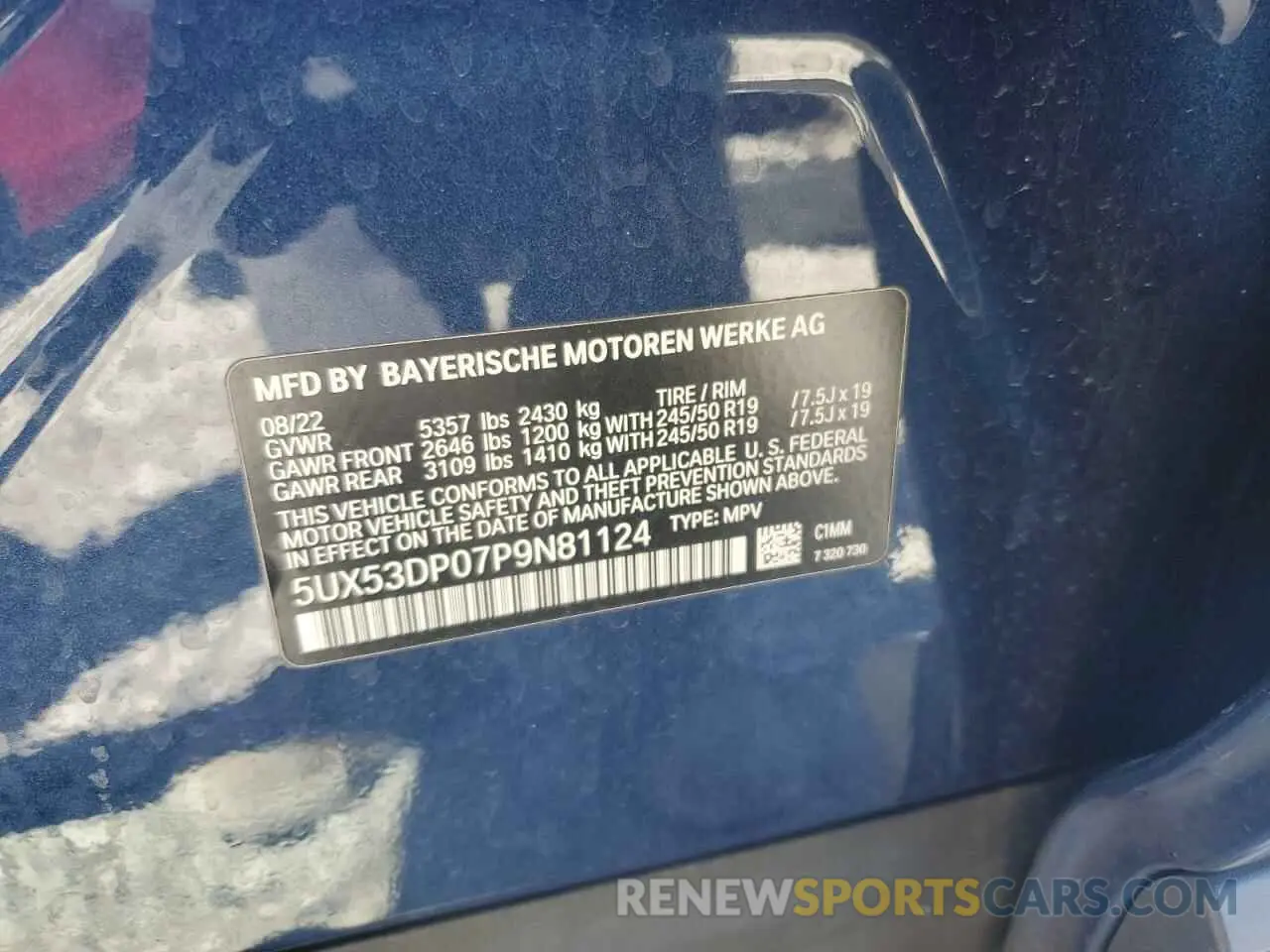 13 fotografías del automóvil dañado 5UX53DP07P9N81124 BMW X3 2023