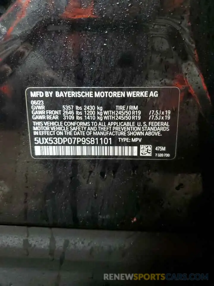 12 fotografías del automóvil dañado 5UX53DP07P9S81101 BMW X3 2023