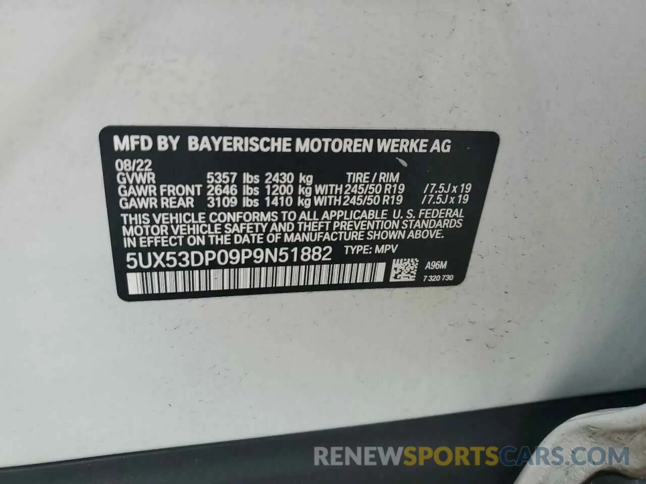 13 fotografías del automóvil dañado 5UX53DP09P9N51882 BMW X3 2023