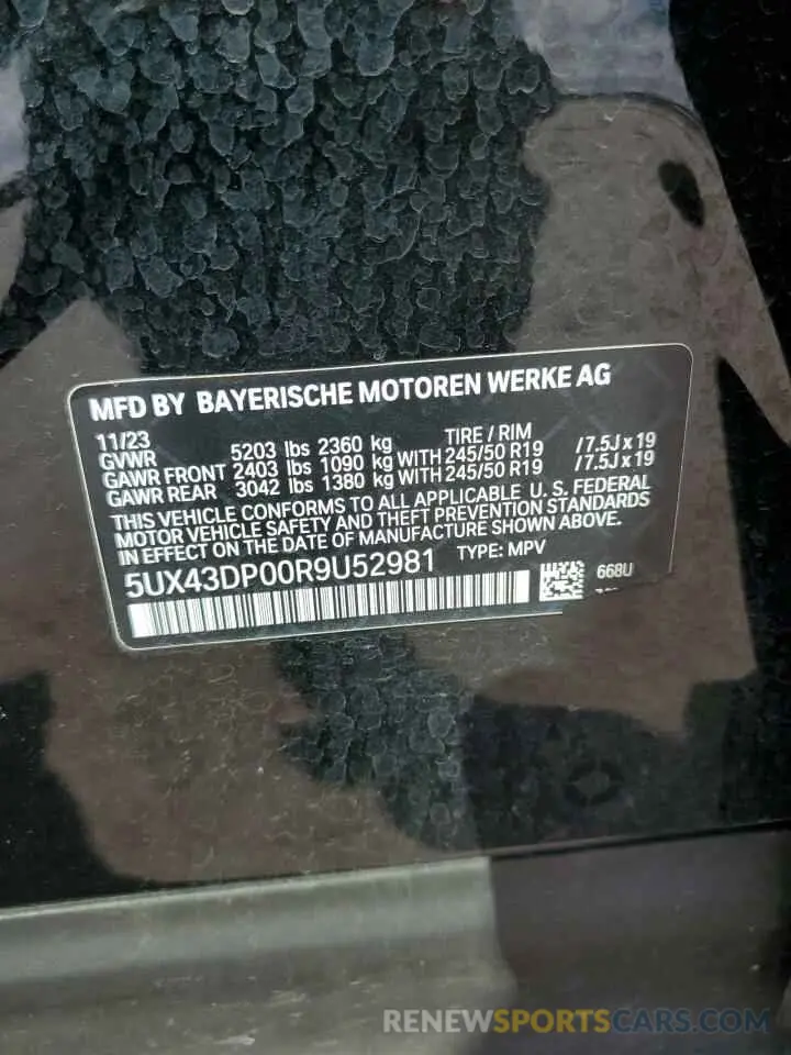 13 fotografías del automóvil dañado 5UX43DP00R9U52981 BMW X3 2024