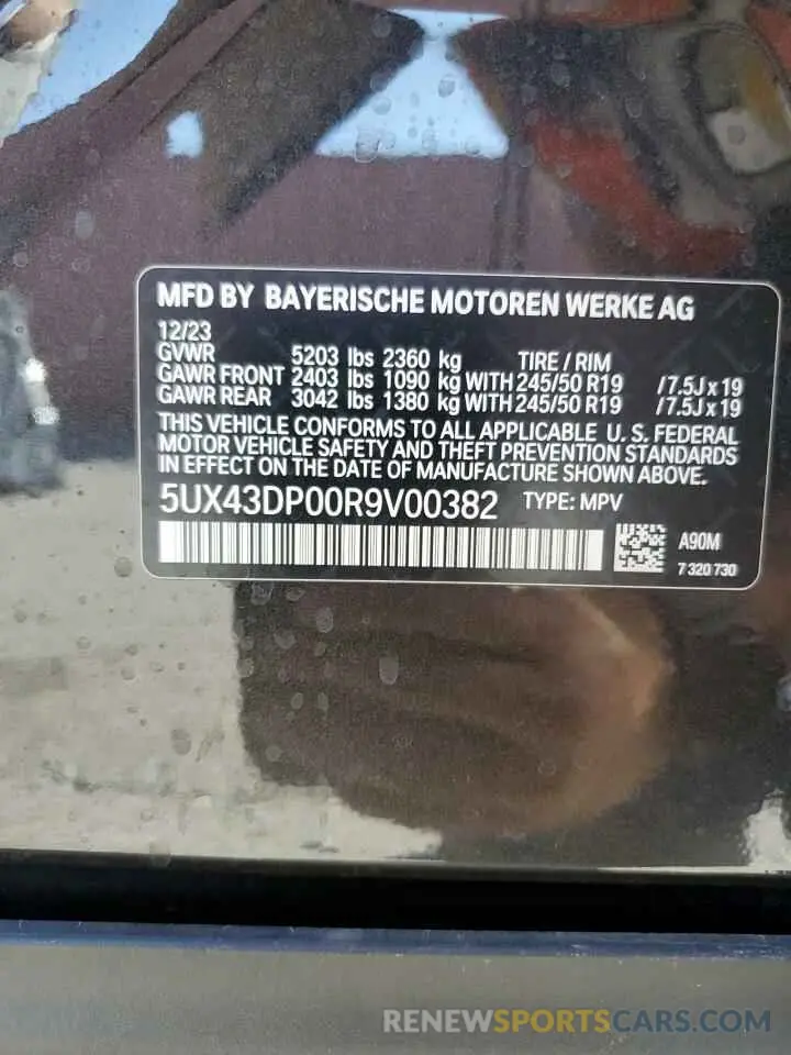 15 fotografías del automóvil dañado 5UX43DP00R9V00382 BMW X3 2024