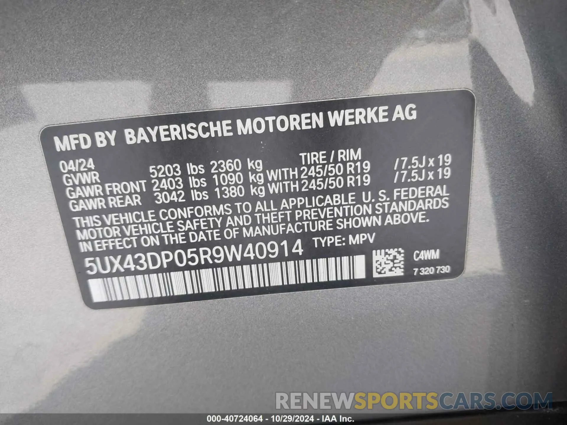 9 fotografías del automóvil dañado 5UX43DP05R9W40914 BMW X3 2024