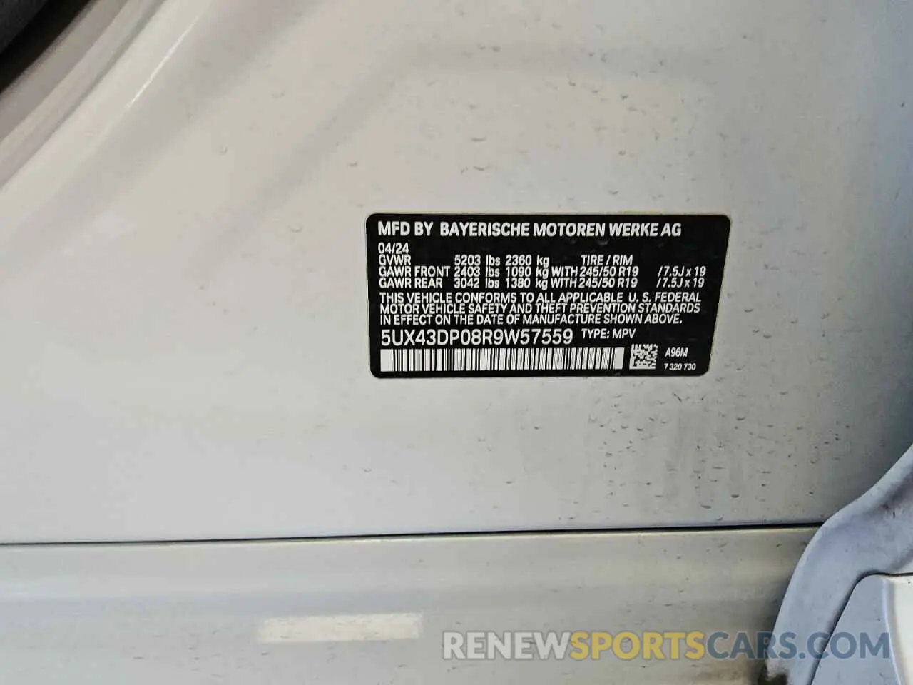 12 fotografías del automóvil dañado 5UX43DP08R9W57559 BMW X3 2024
