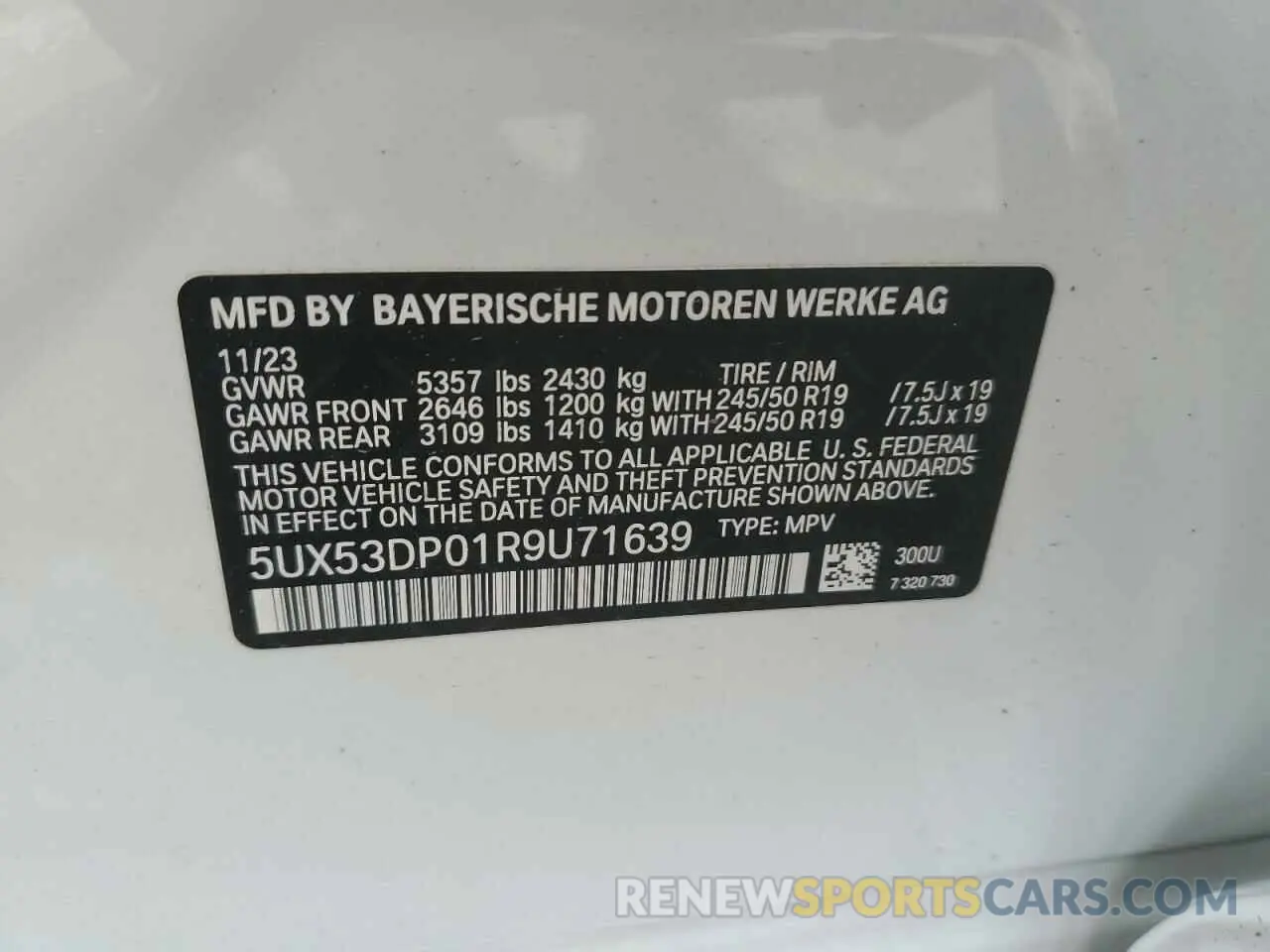 14 fotografías del automóvil dañado 5UX53DP01R9U71639 BMW X3 2024