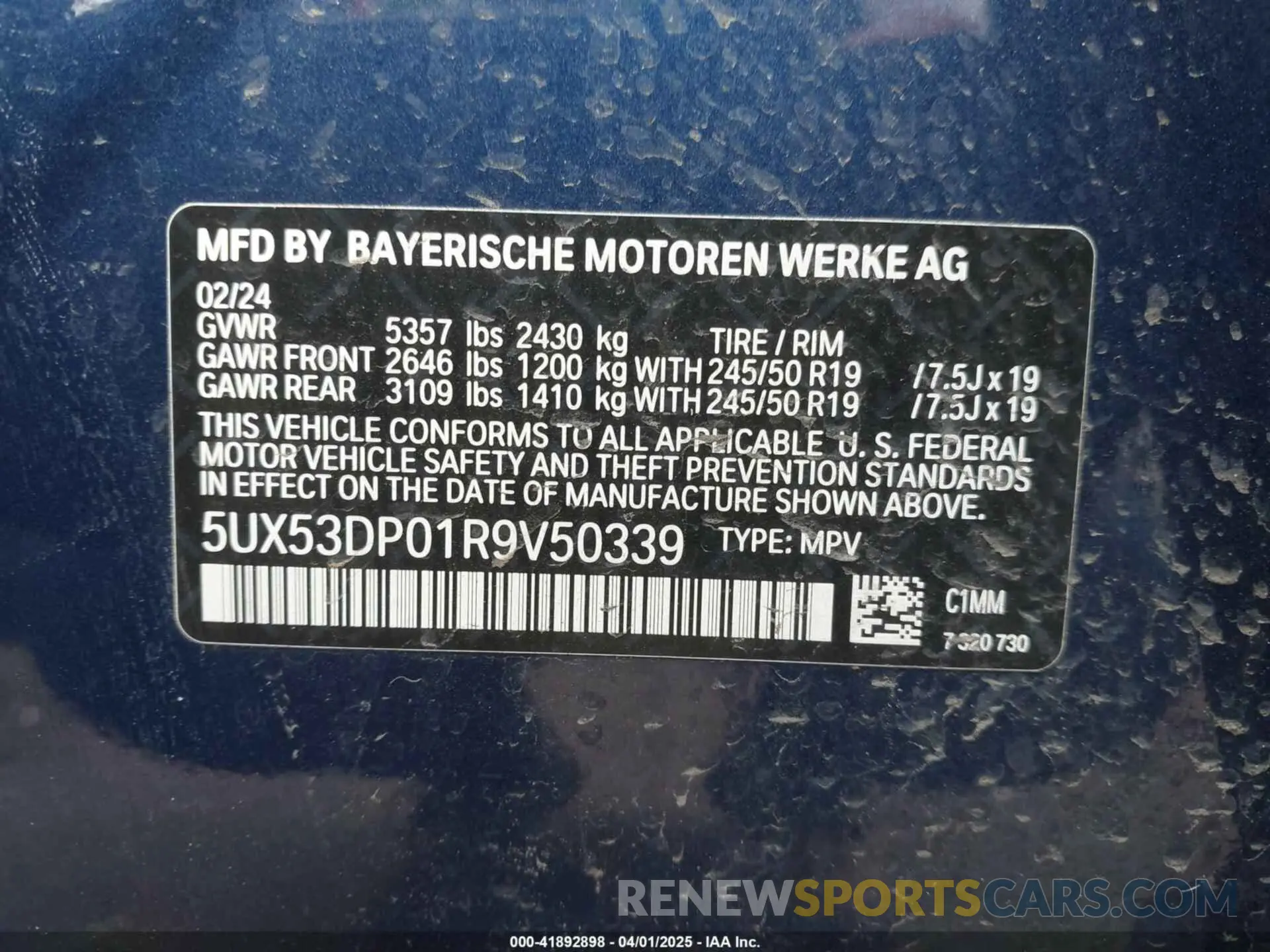 9 fotografías del automóvil dañado 5UX53DP01R9V50339 BMW X3 2024