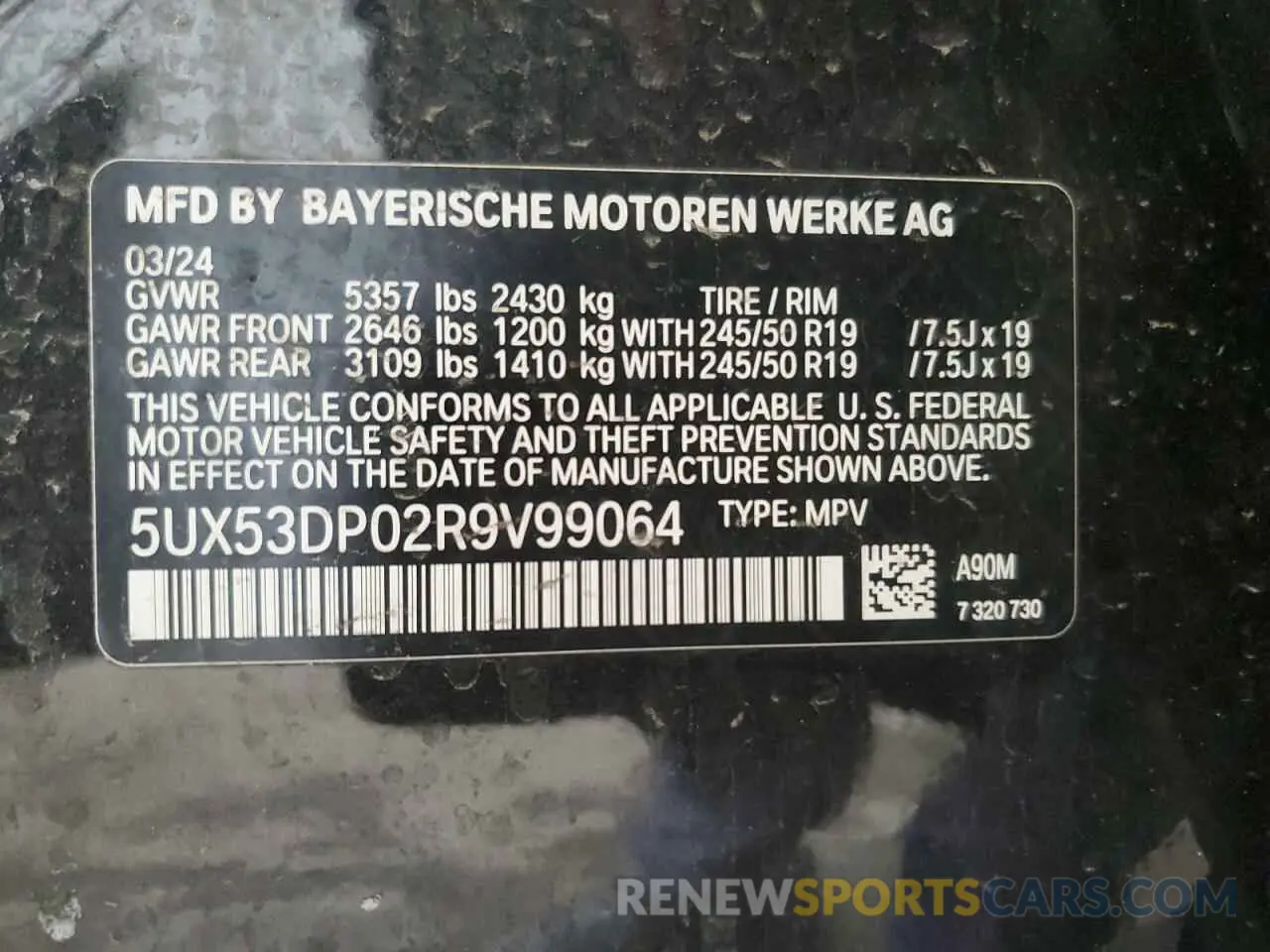 14 fotografías del automóvil dañado 5UX53DP02R9V99064 BMW X3 2024