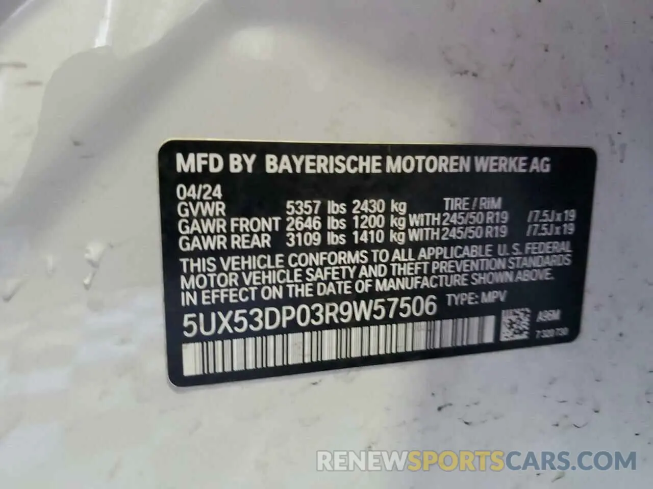 14 fotografías del automóvil dañado 5UX53DP03R9W57506 BMW X3 2024