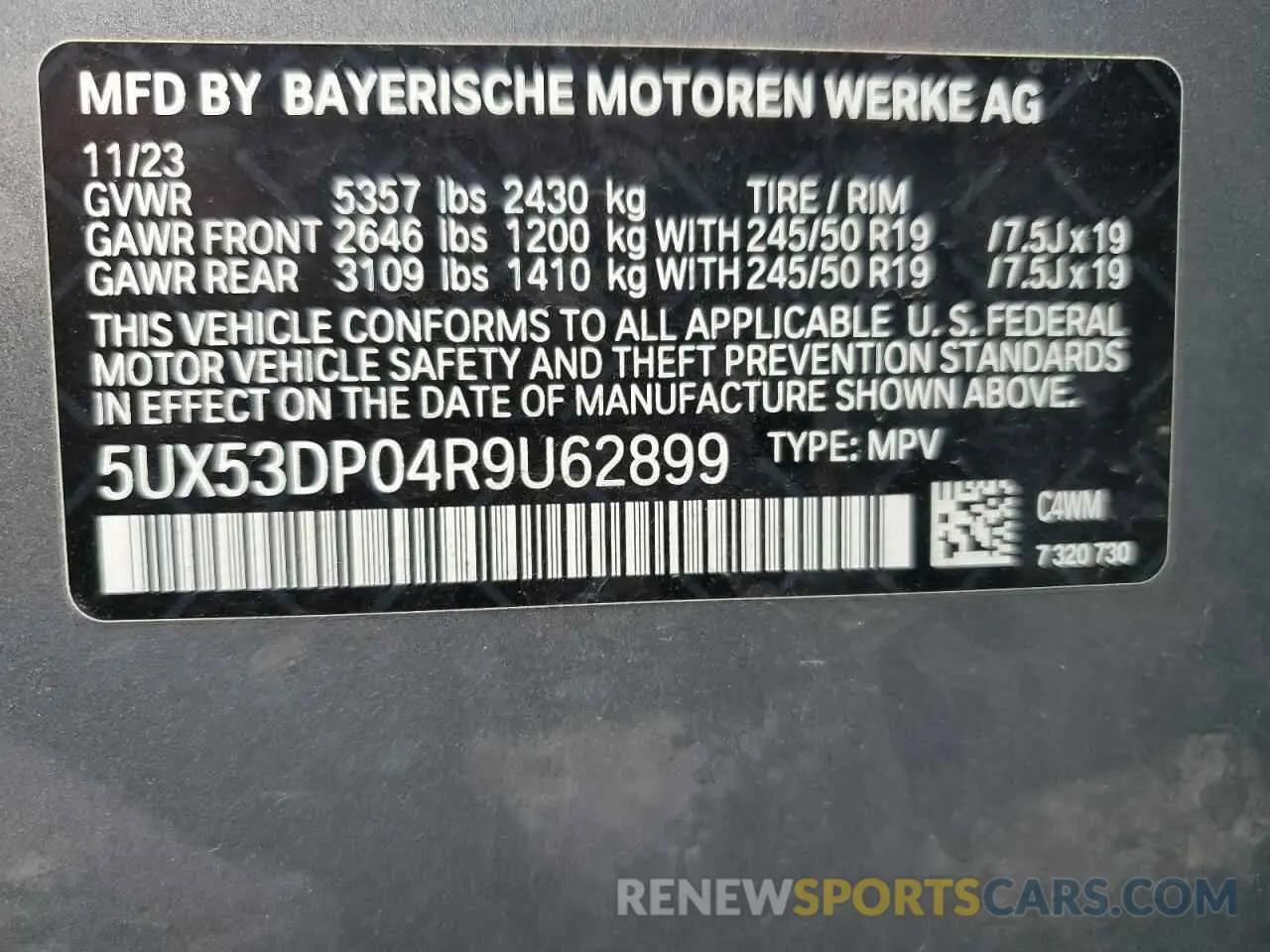 13 fotografías del automóvil dañado 5UX53DP04R9U62899 BMW X3 2024