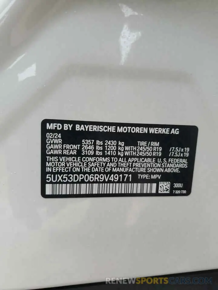 13 fotografías del automóvil dañado 5UX53DP06R9V49171 BMW X3 2024