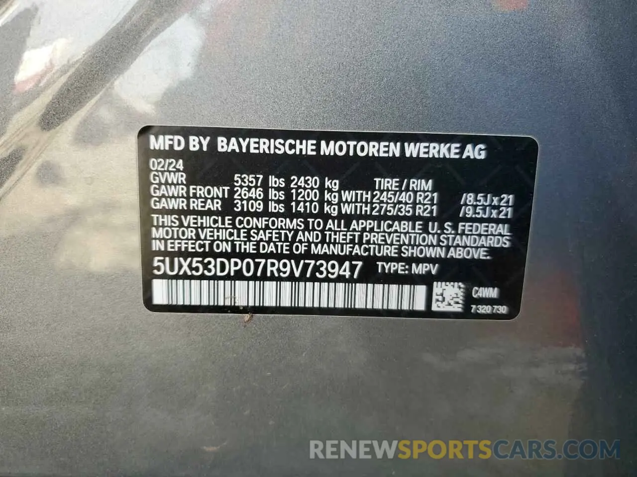 14 fotografías del automóvil dañado 5UX53DP07R9V73947 BMW X3 2024