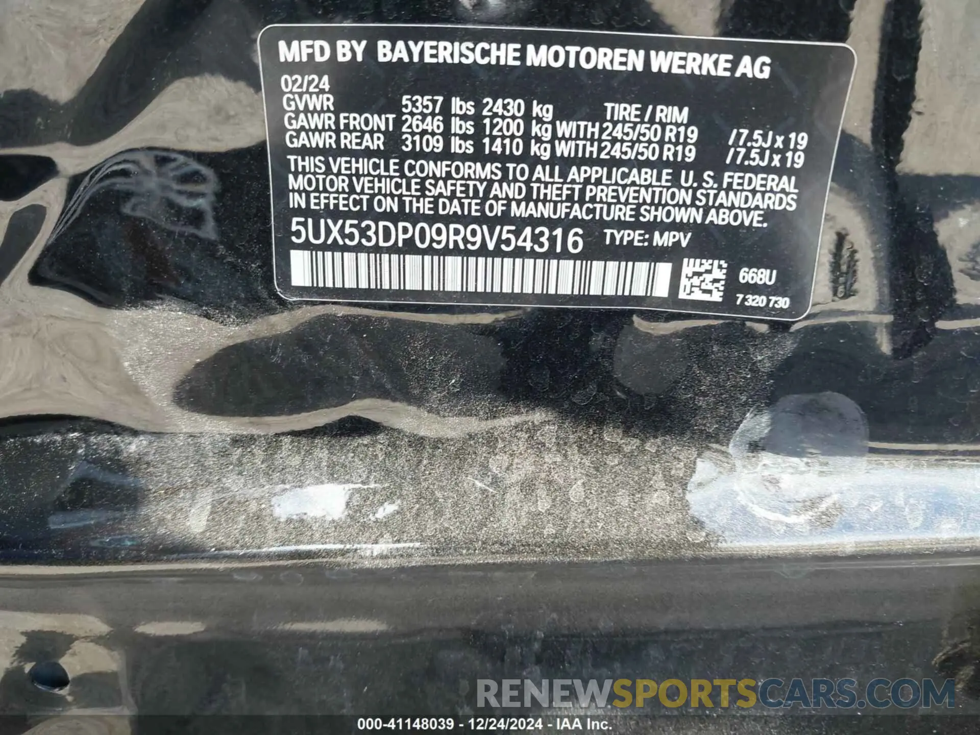 9 fotografías del automóvil dañado 5UX53DP09R9V54316 BMW X3 2024