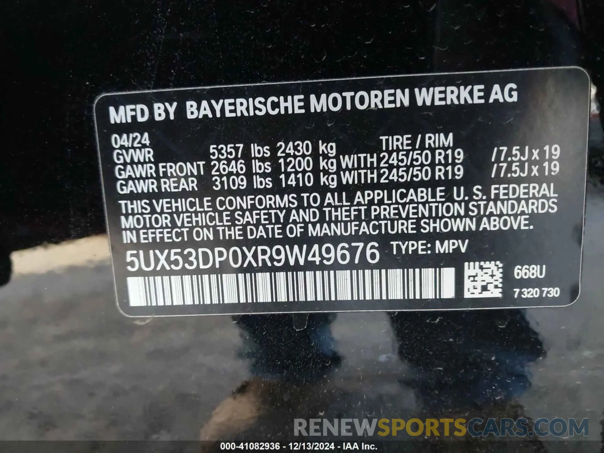 9 fotografías del automóvil dañado 5UX53DP0XR9W49676 BMW X3 2024