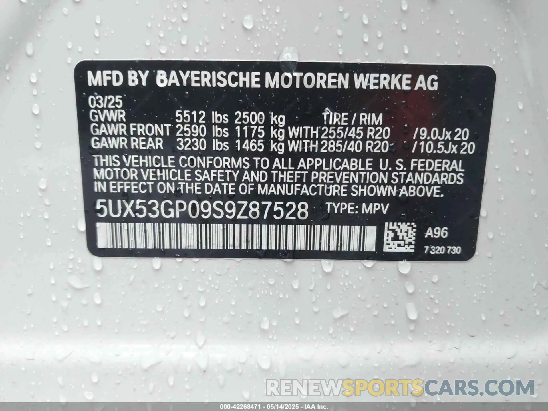 9 fotografías del automóvil dañado 5UX53GP09S9Z87528 BMW X3 2025