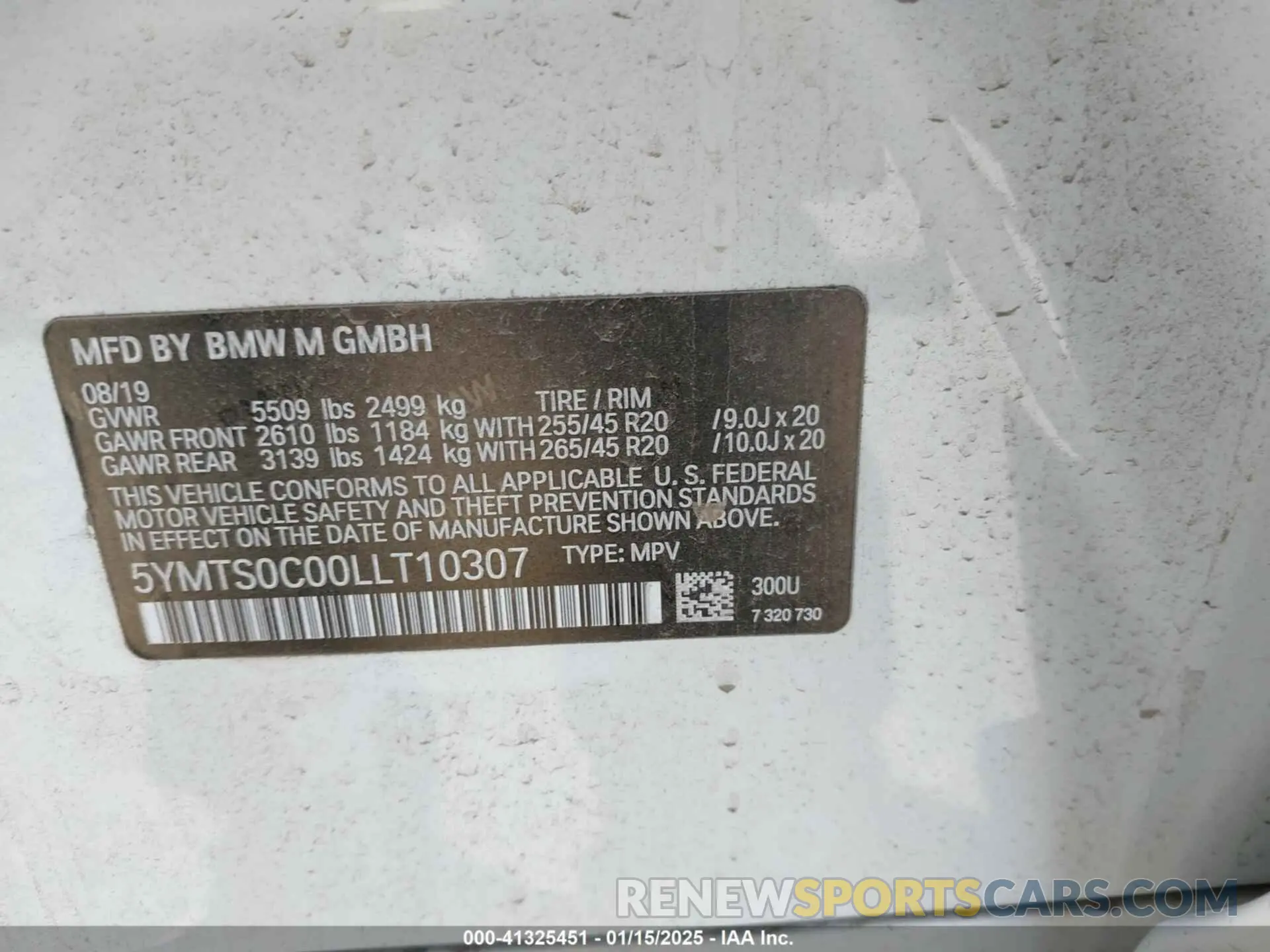9 fotografías del automóvil dañado 5YMTS0C00LLT10307 BMW X3 M 2020