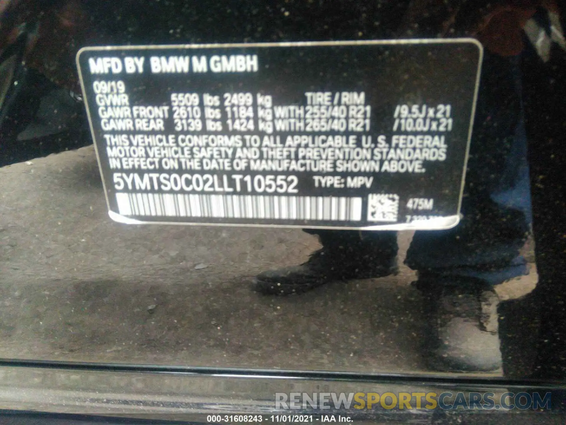 9 fotografías del automóvil dañado 5YMTS0C02LLT10552 BMW X3 M 2020