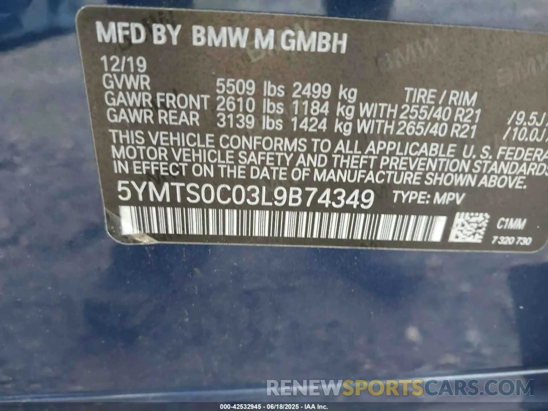 9 fotografías del automóvil dañado 5YMTS0C03L9B74349 BMW X3 M 2020