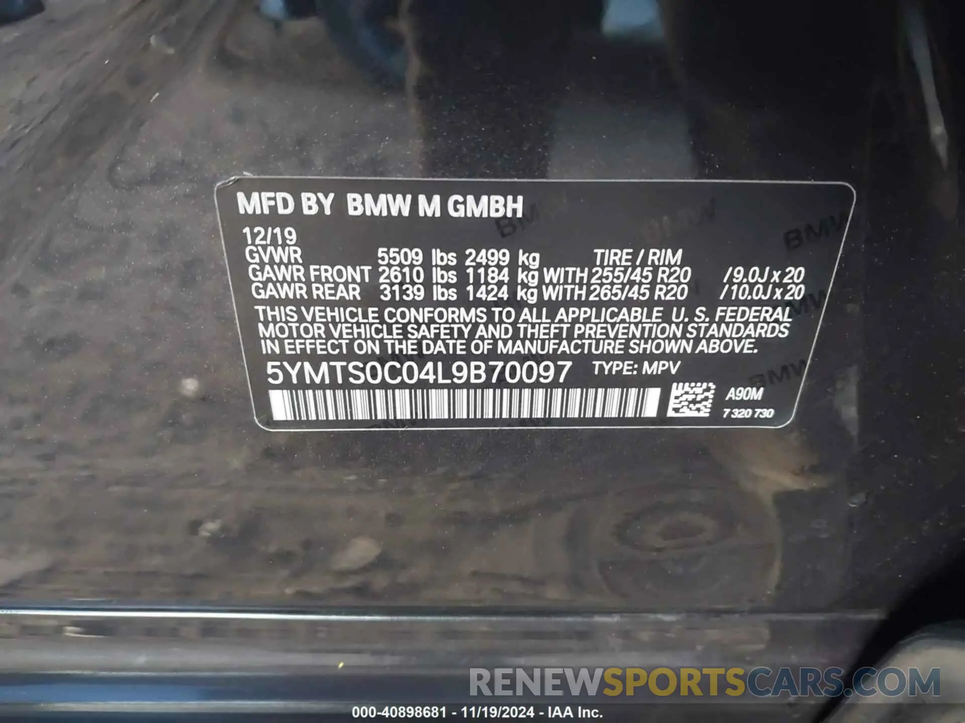 9 fotografías del automóvil dañado 5YMTS0C04L9B70097 BMW X3 M 2020