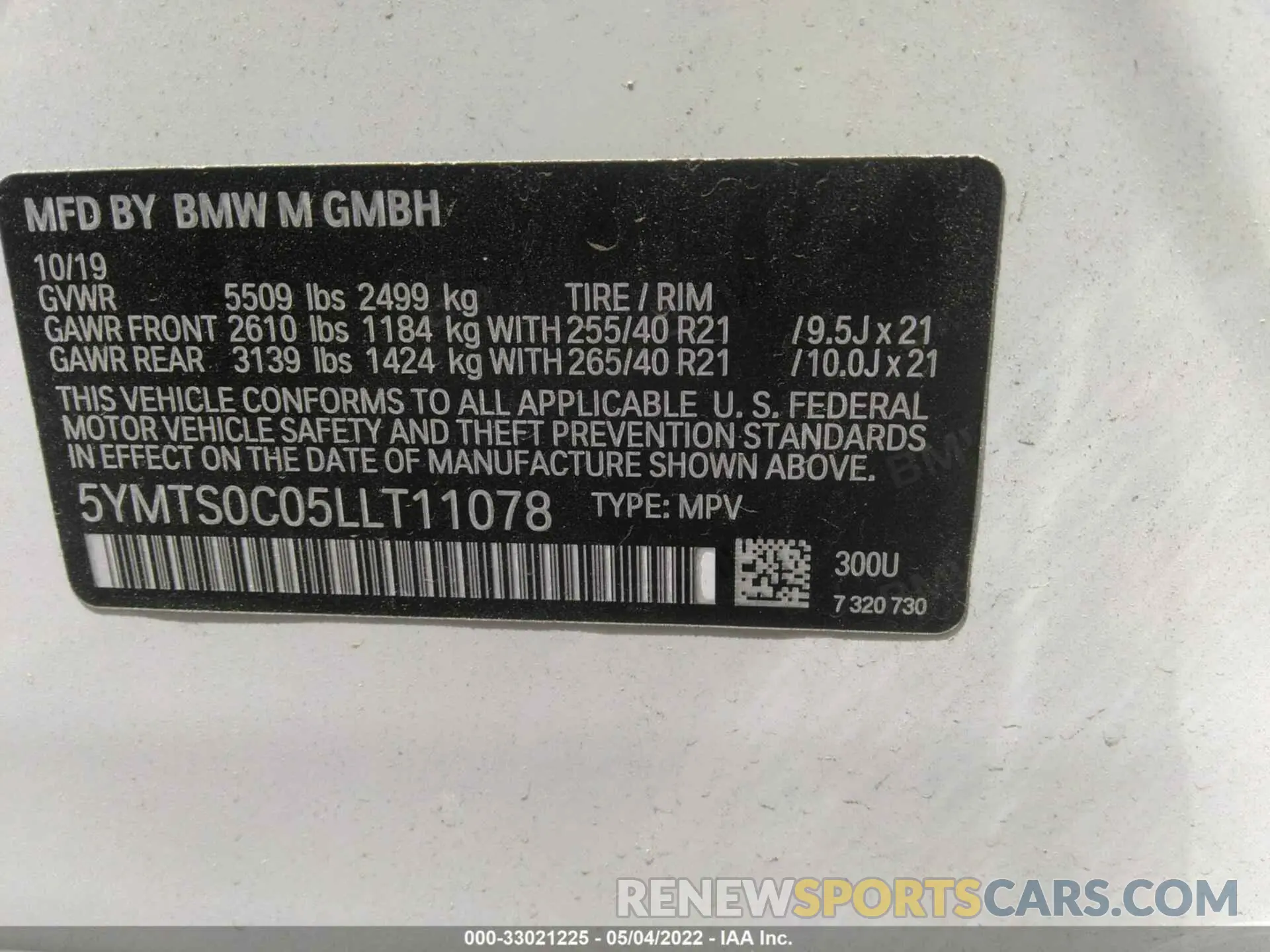 9 fotografías del automóvil dañado 5YMTS0C05LLT11078 BMW X3 M 2020