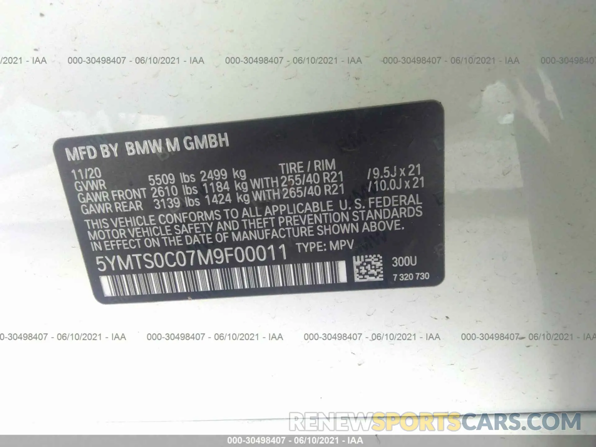 9 fotografías del automóvil dañado 5YMTS0C07M9F00011 BMW X3 M 2021