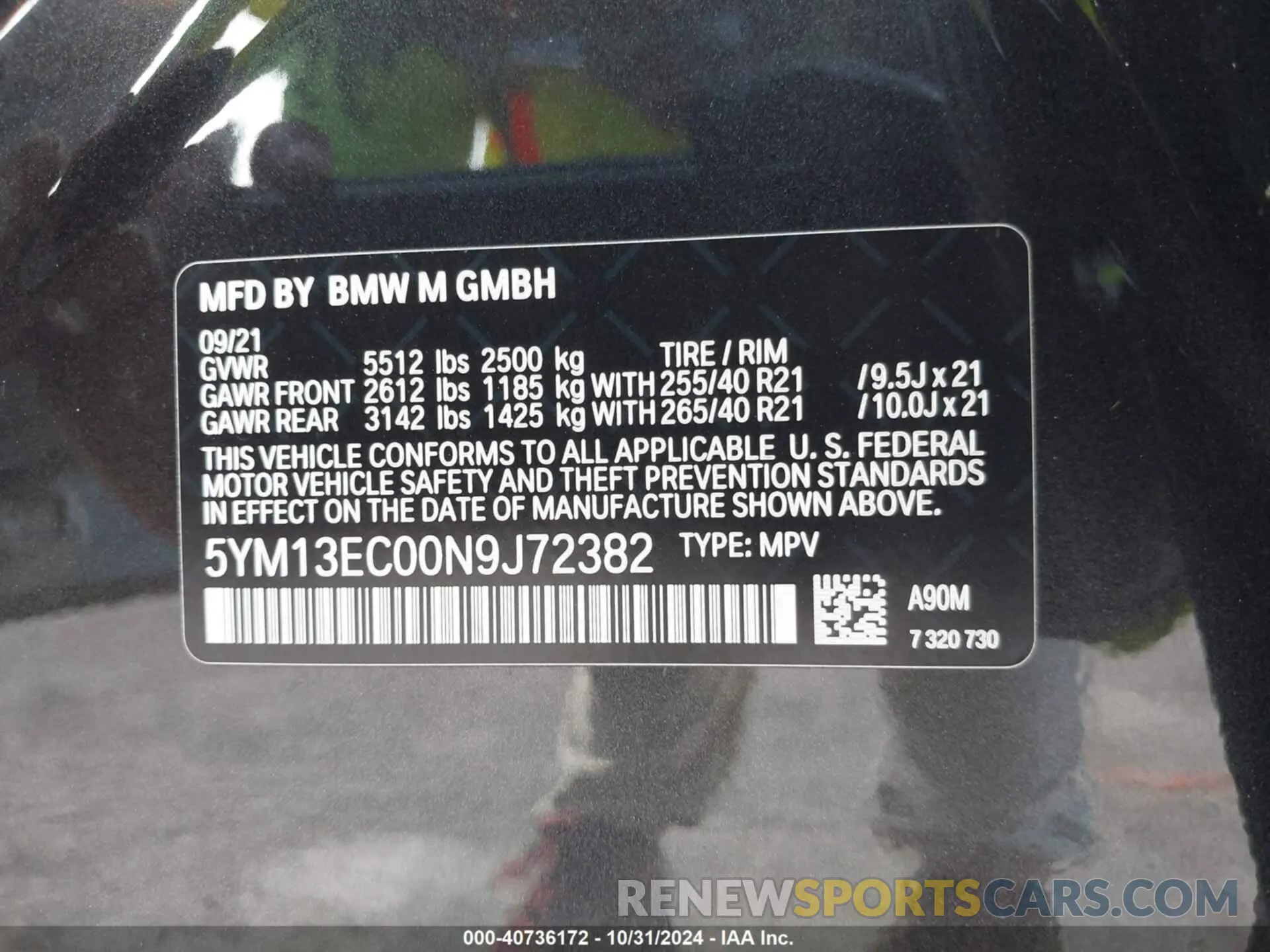 9 fotografías del automóvil dañado 5YM13EC00N9J72382 BMW X3 M 2022