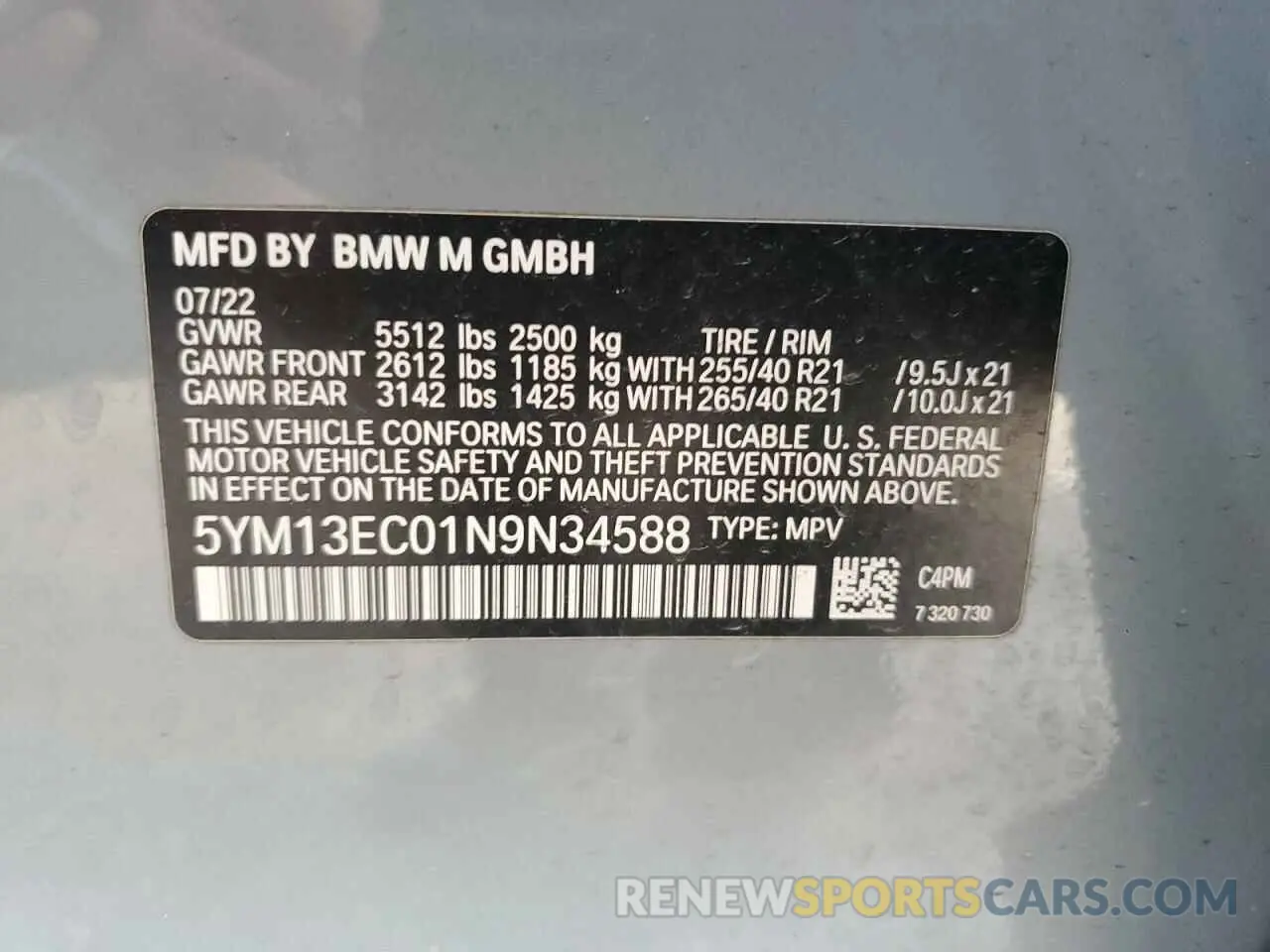 12 fotografías del automóvil dañado 5YM13EC01N9N34588 BMW X3 M 2022