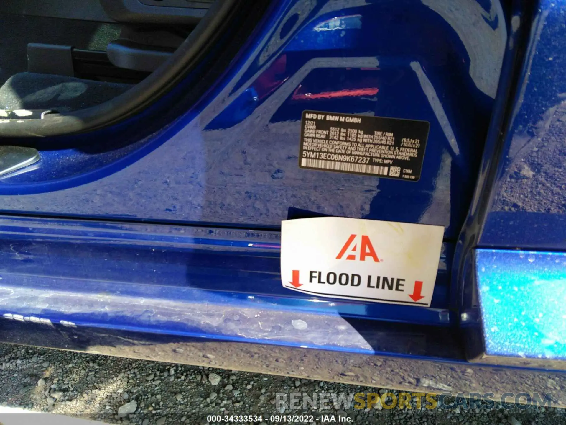 6 fotografías del automóvil dañado 5YM13EC06N9K67237 BMW X3 M 2022