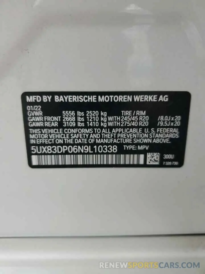 13 fotografías del automóvil dañado 5UX83DP06N9L10338 BMW X3 M40I 2022