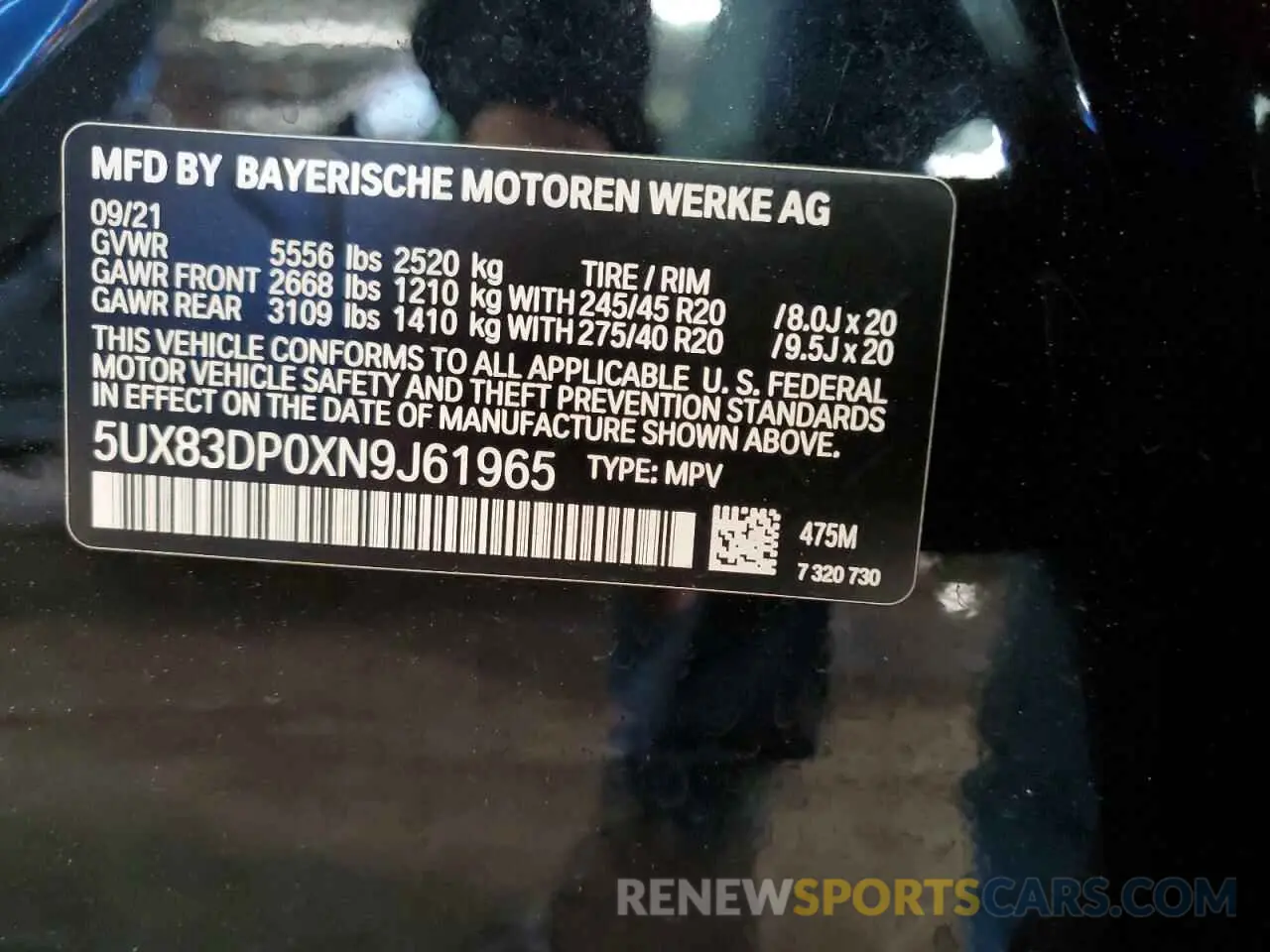 13 fotografías del automóvil dañado 5UX83DP0XN9J61965 BMW X3 M40I 2022