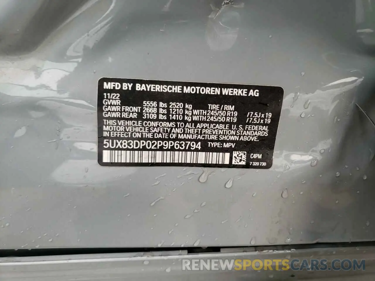 13 fotografías del automóvil dañado 5UX83DP02P9P63794 BMW X3 M40I 2023