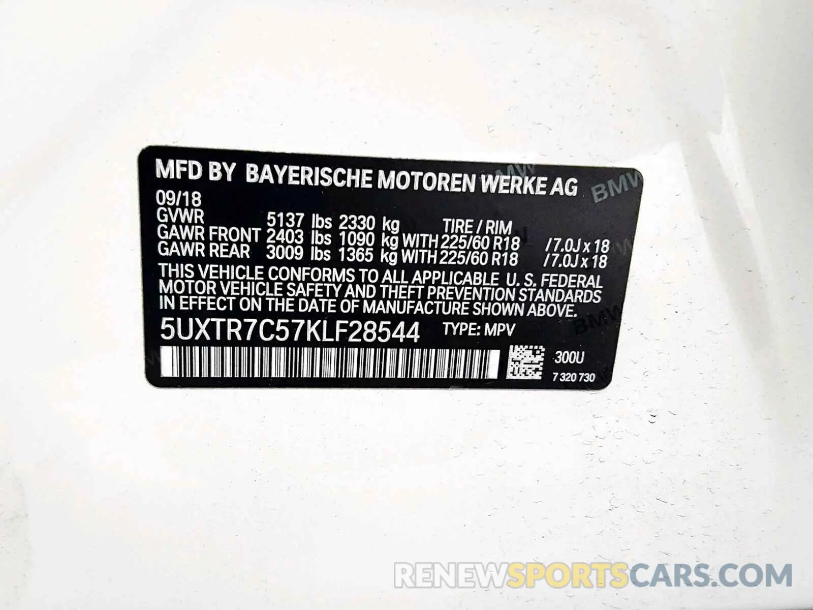 10 fotografías del automóvil dañado 5UXTR7C57KLF28544 BMW X3 SDRIVE3 2019