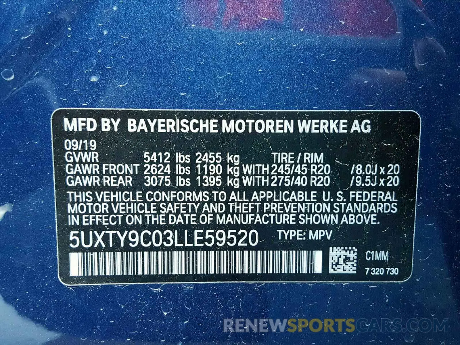 10 fotografías del automóvil dañado 5UXTY9C03LLE59520 BMW X3 XDRIVEM 2020