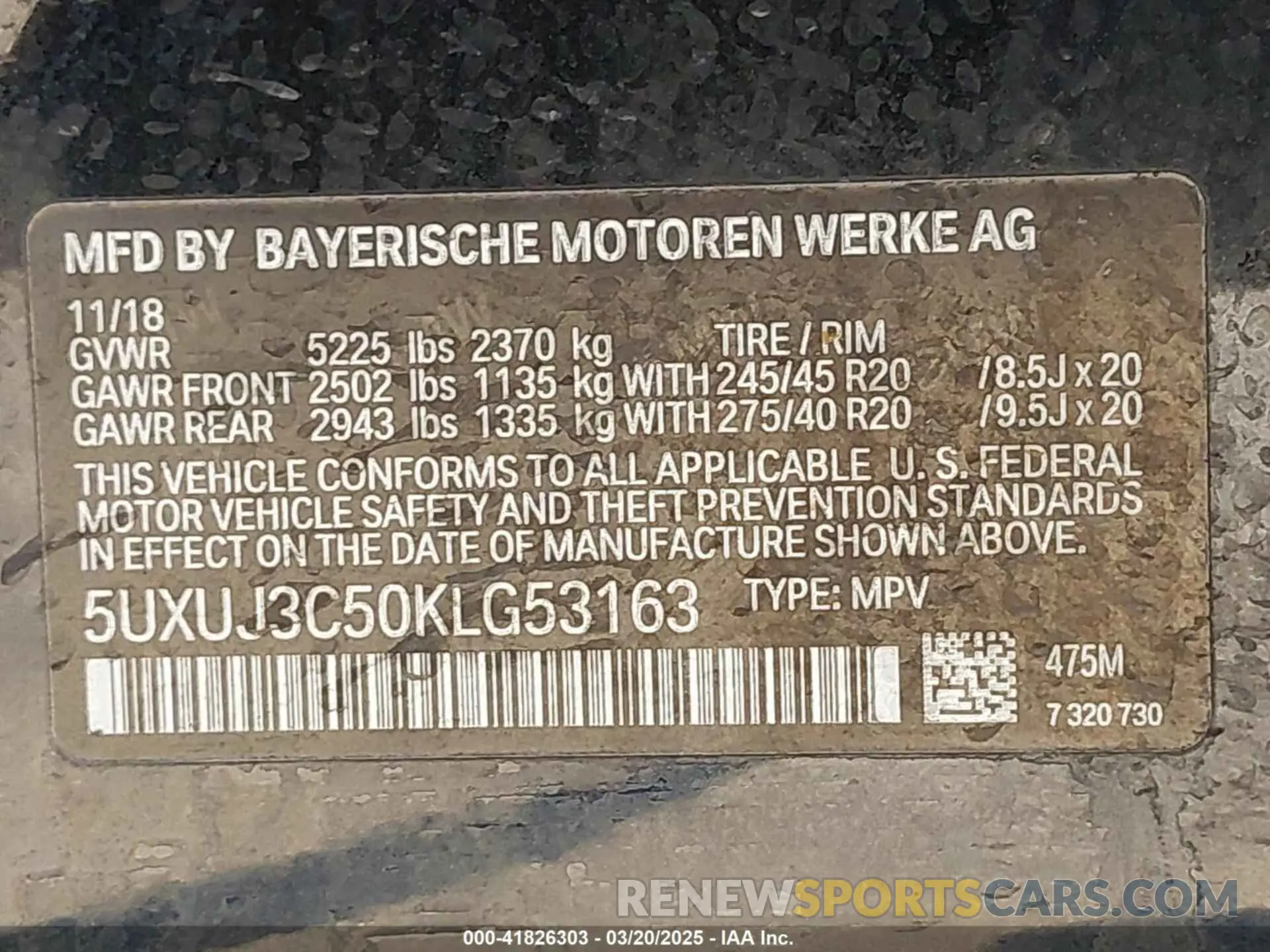 9 fotografías del automóvil dañado 5UXUJ3C50KLG53163 BMW X4 2019
