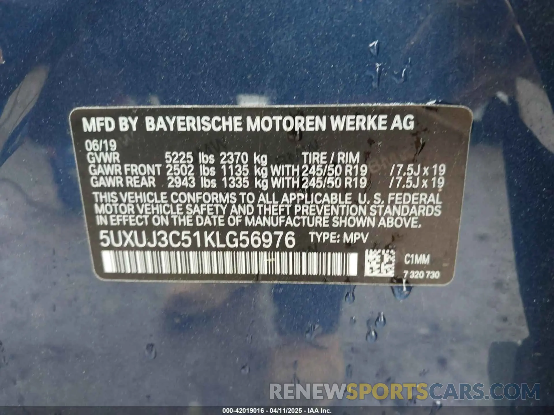 9 fotografías del automóvil dañado 5UXUJ3C51KLG56976 BMW X4 2019