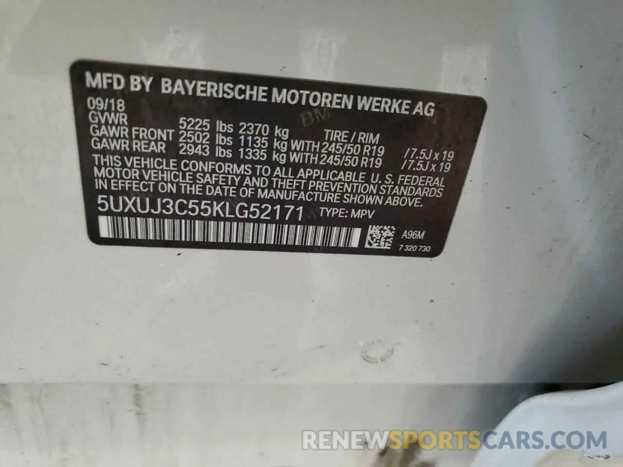 14 fotografías del automóvil dañado 5UXUJ3C55KLG52171 BMW X4 2019