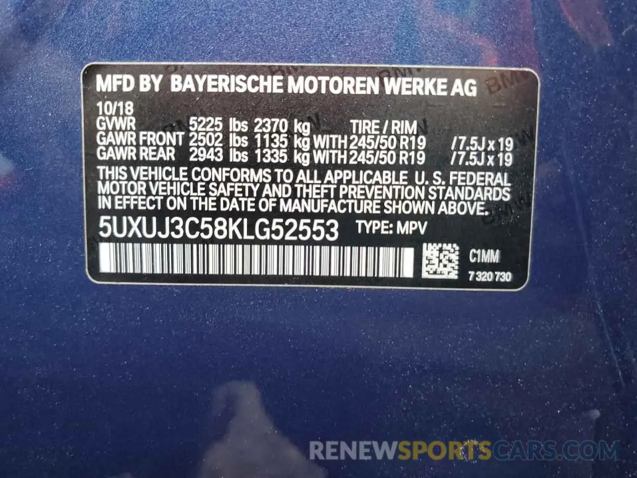 14 fotografías del automóvil dañado 5UXUJ3C58KLG52553 BMW X4 2019