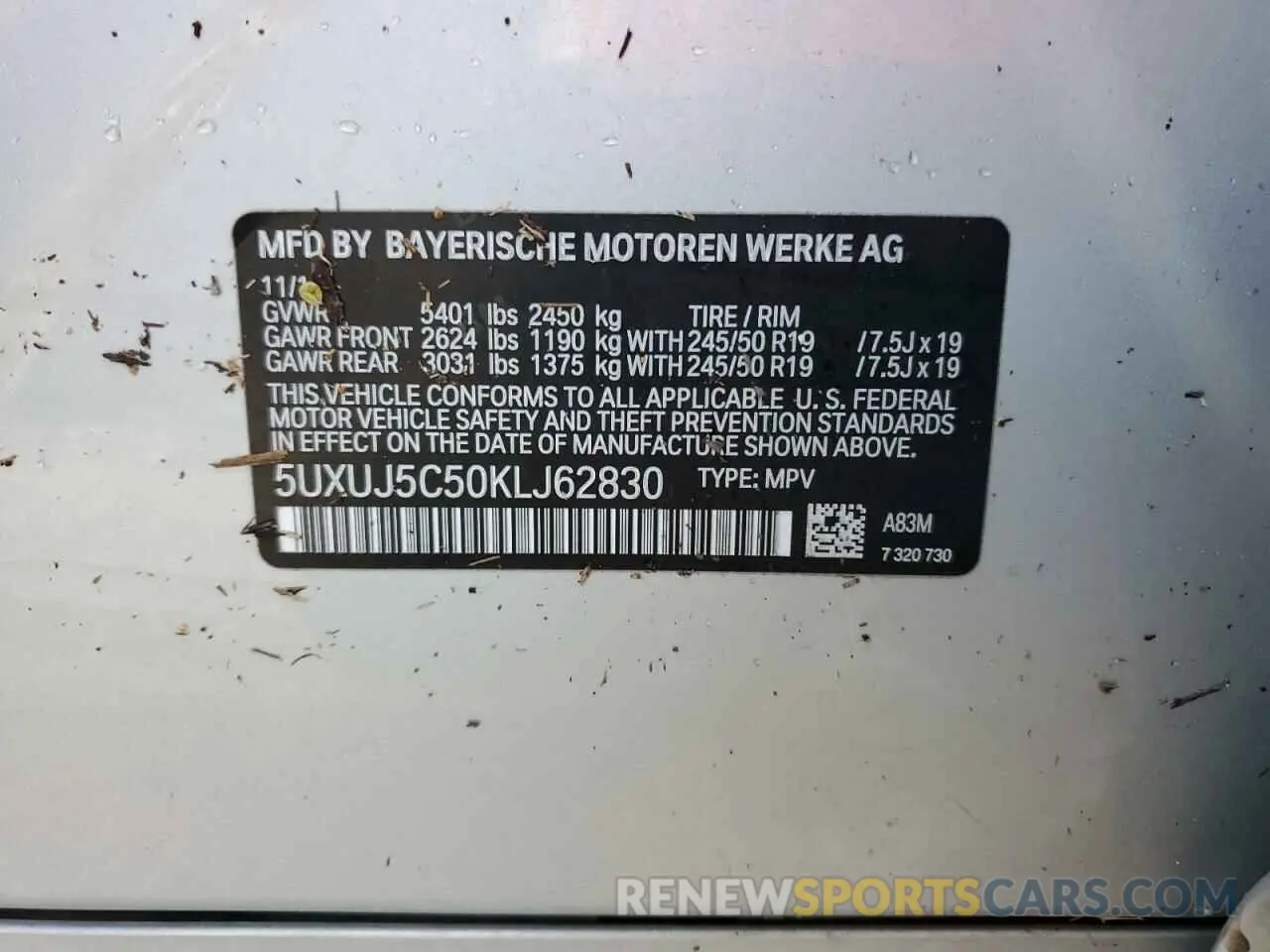 10 fotografías del automóvil dañado 5UXUJ5C50KLJ62830 BMW X4 2019