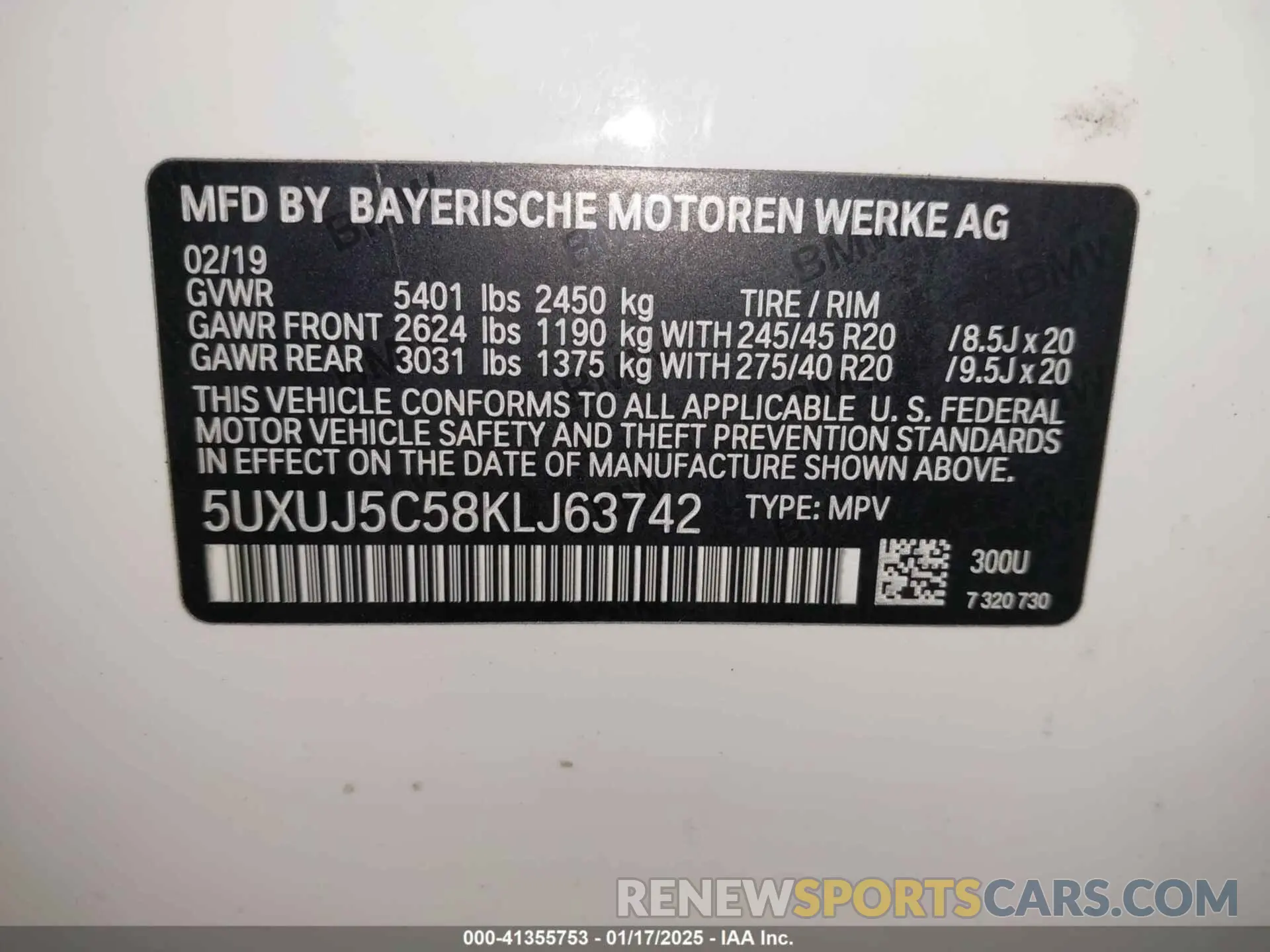 9 fotografías del automóvil dañado 5UXUJ5C58KLJ63742 BMW X4 2019