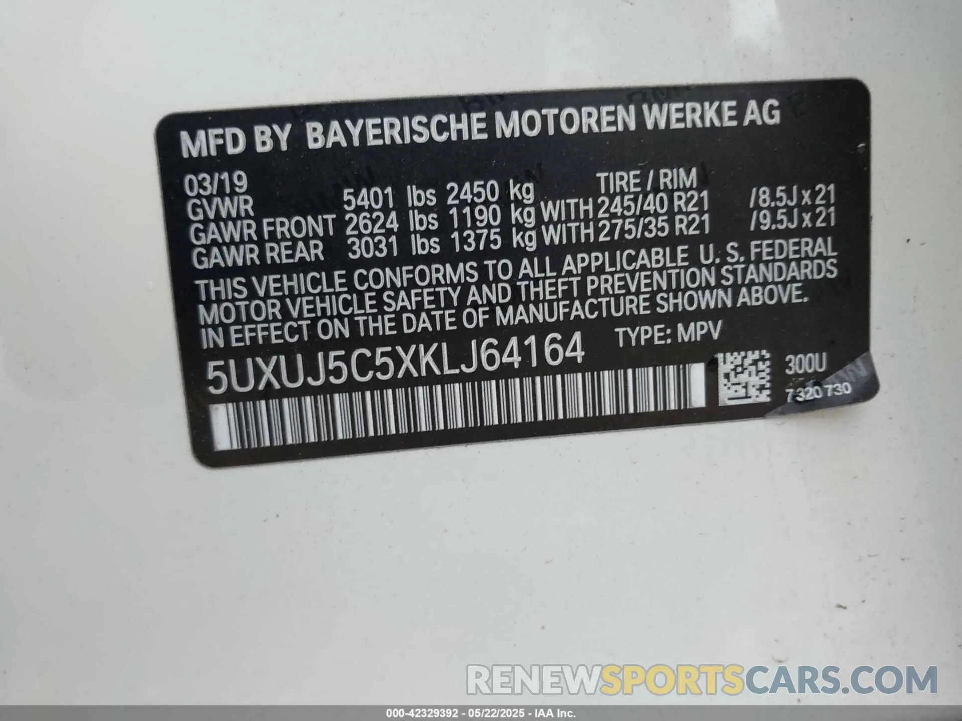 9 fotografías del automóvil dañado 5UXUJ5C5XKLJ64164 BMW X4 2019