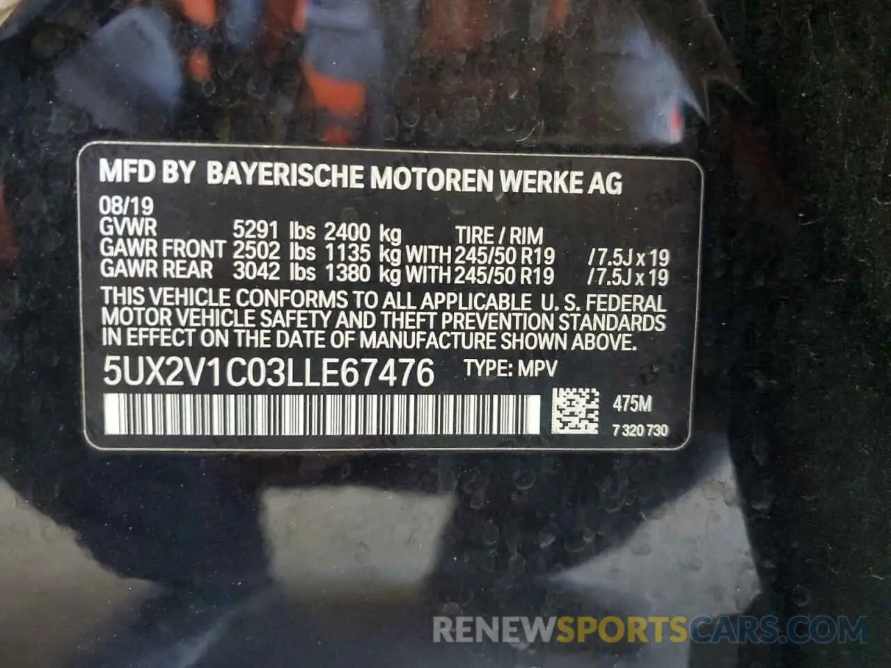 12 fotografías del automóvil dañado 5UX2V1C03LLE67476 BMW X4 2020