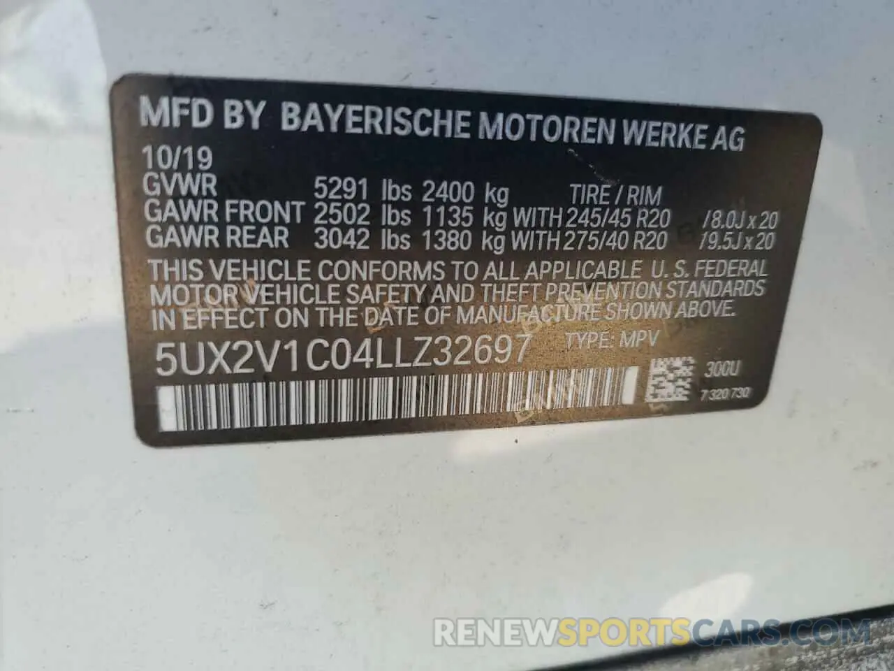 13 fotografías del automóvil dañado 5UX2V1C04LLZ32697 BMW X4 2020