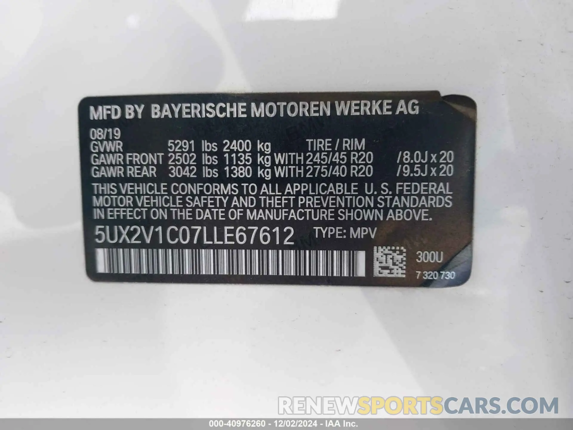 9 fotografías del automóvil dañado 5UX2V1C07LLE67612 BMW X4 2020